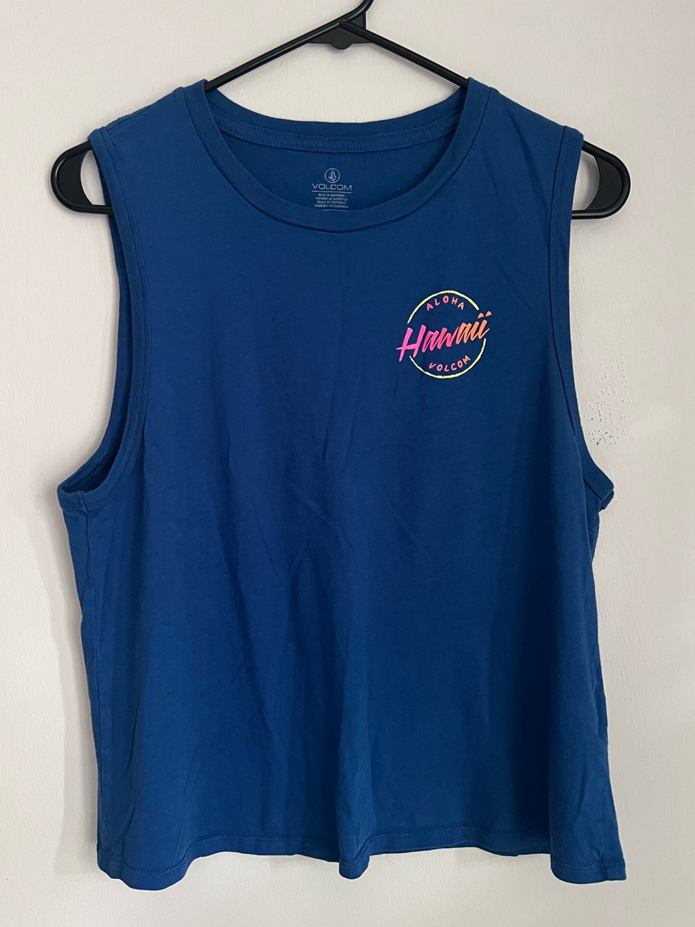 Volcom Blue Graphic Sleeveless Tank with Pink Hawaii Script